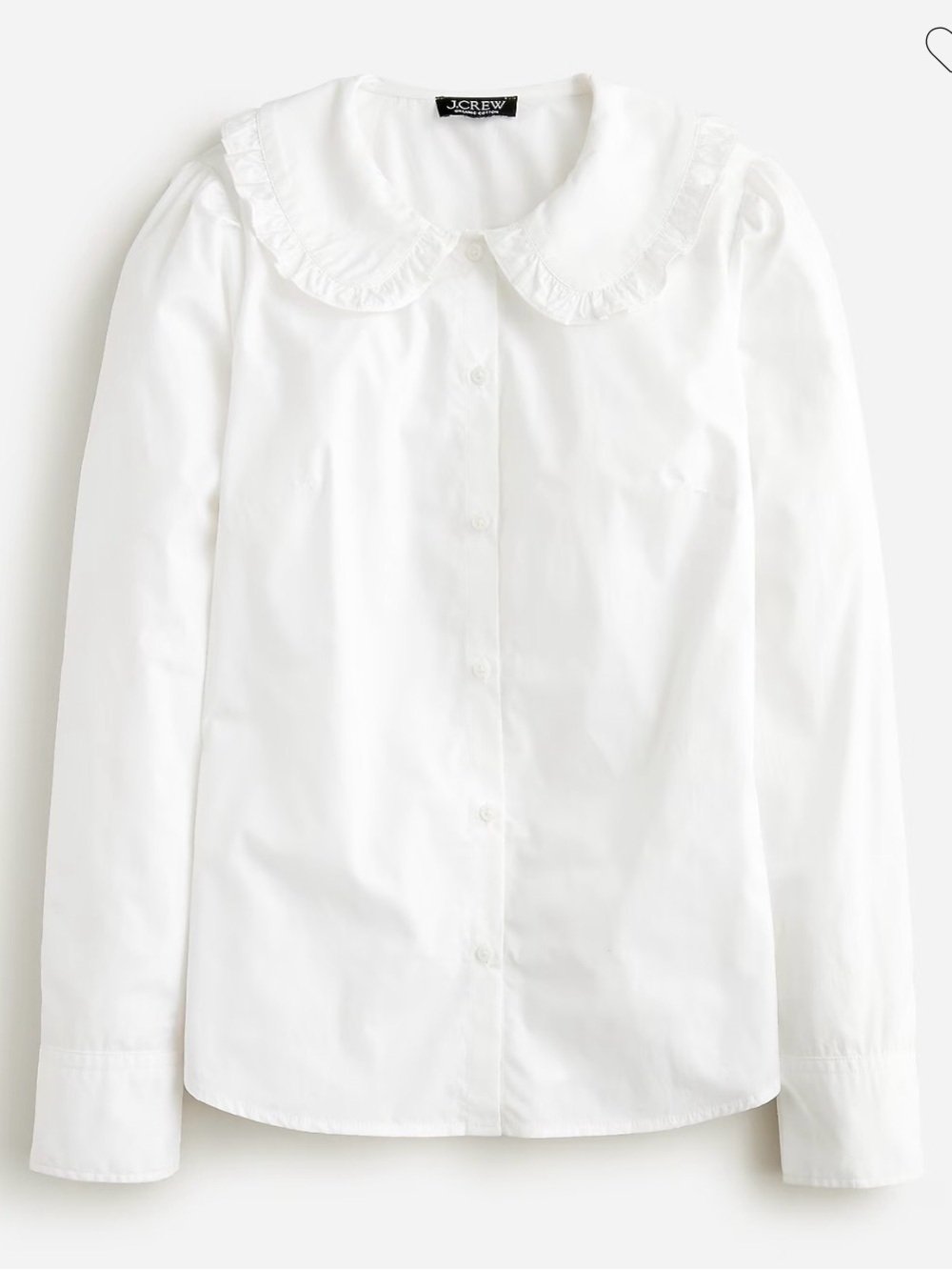 J. Crew White Ruffle Collar Shirt in Organic Poplin
